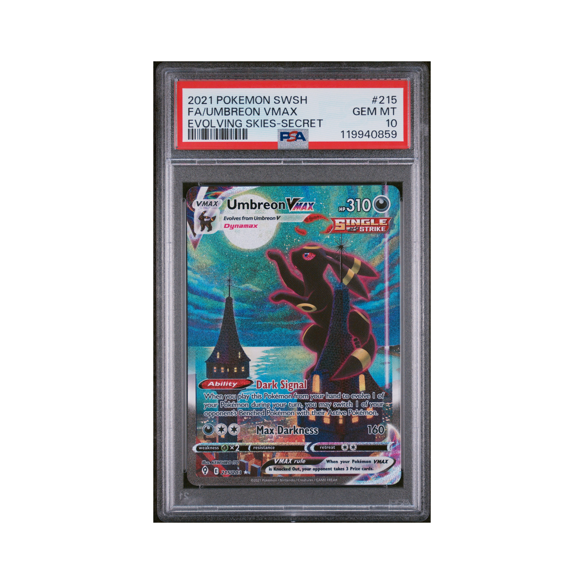 2021 Pokemon Sword & Shield Evolving Skies Umbreon VMAX #215 PSA 10