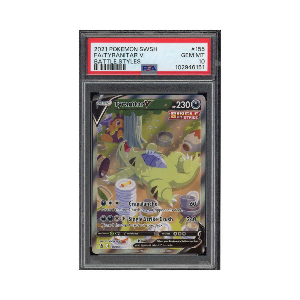 2021 Pokemon SWSH Full Art Tyranitar V #155 Battle Styles PSA 10