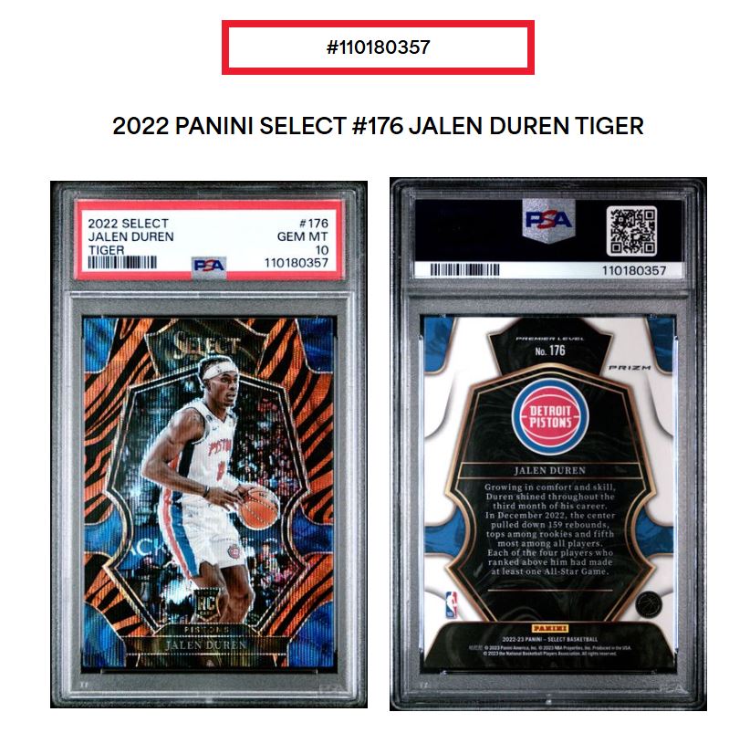 2022 Panini Select Basketball Jalen Duren Tiger PSA 10