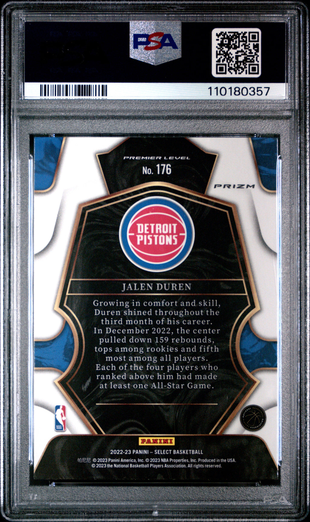 2022 Panini Select Basketball Jalen Duren Tiger PSA 10