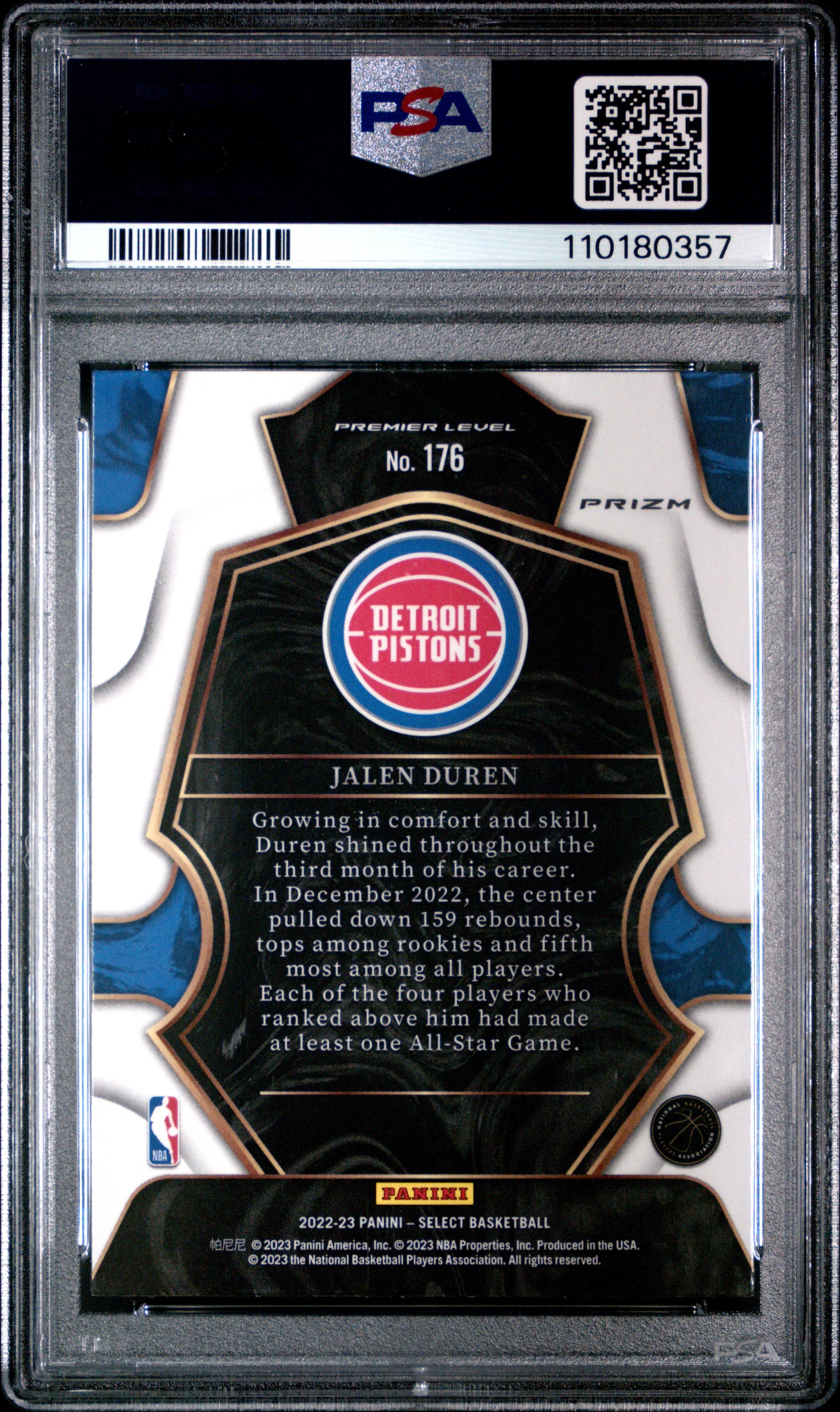 2022 Panini Select Basketball Jalen Duren Tiger PSA 10