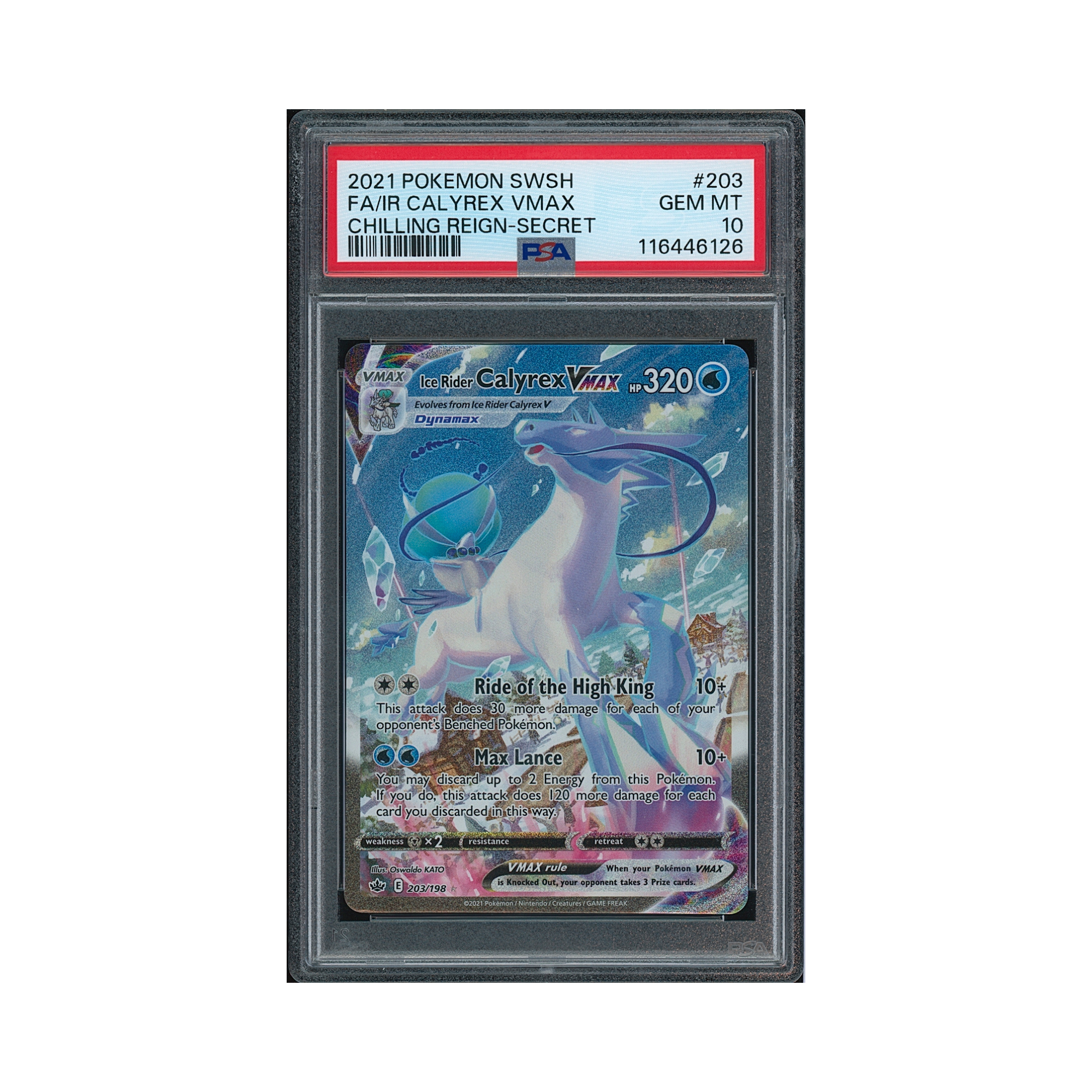 2021 Pokemon Sword & Shield Chilling Reign Ice Rider Calyrex VMAX #203 PSA 10