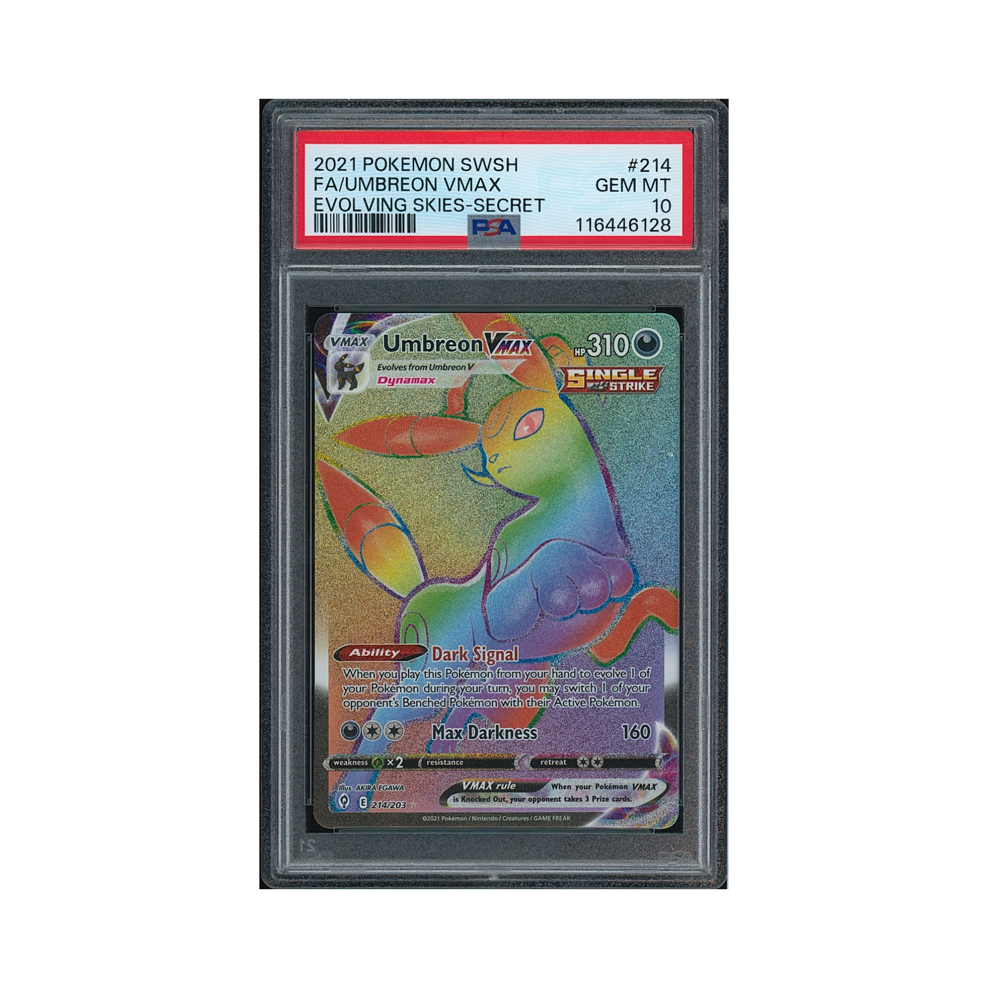 2021 Pokemon Sword & Shield Evolving Skies Secret Umbreon VMAX #214 PSA 10