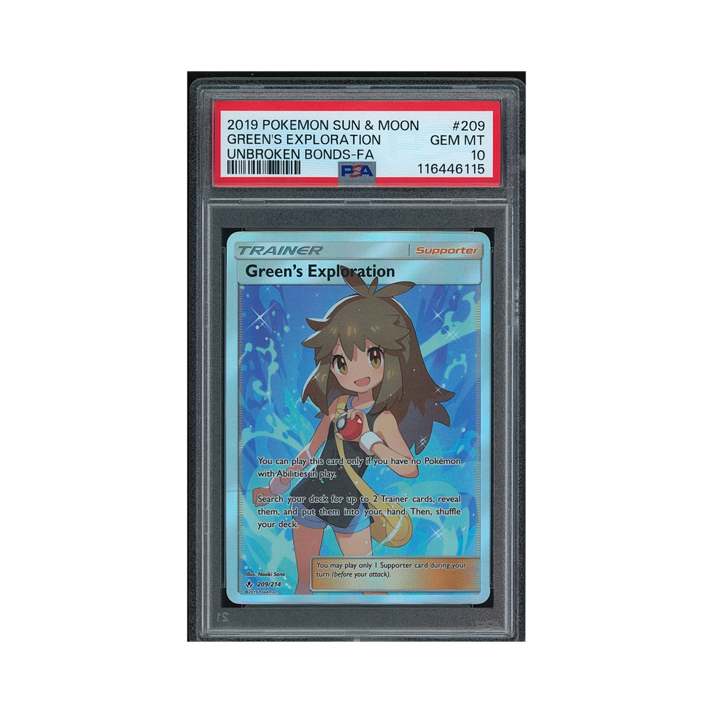 2019 Pokemon Sun & Moon Unbroken Bonds Green's Exploration #209 PSA 10