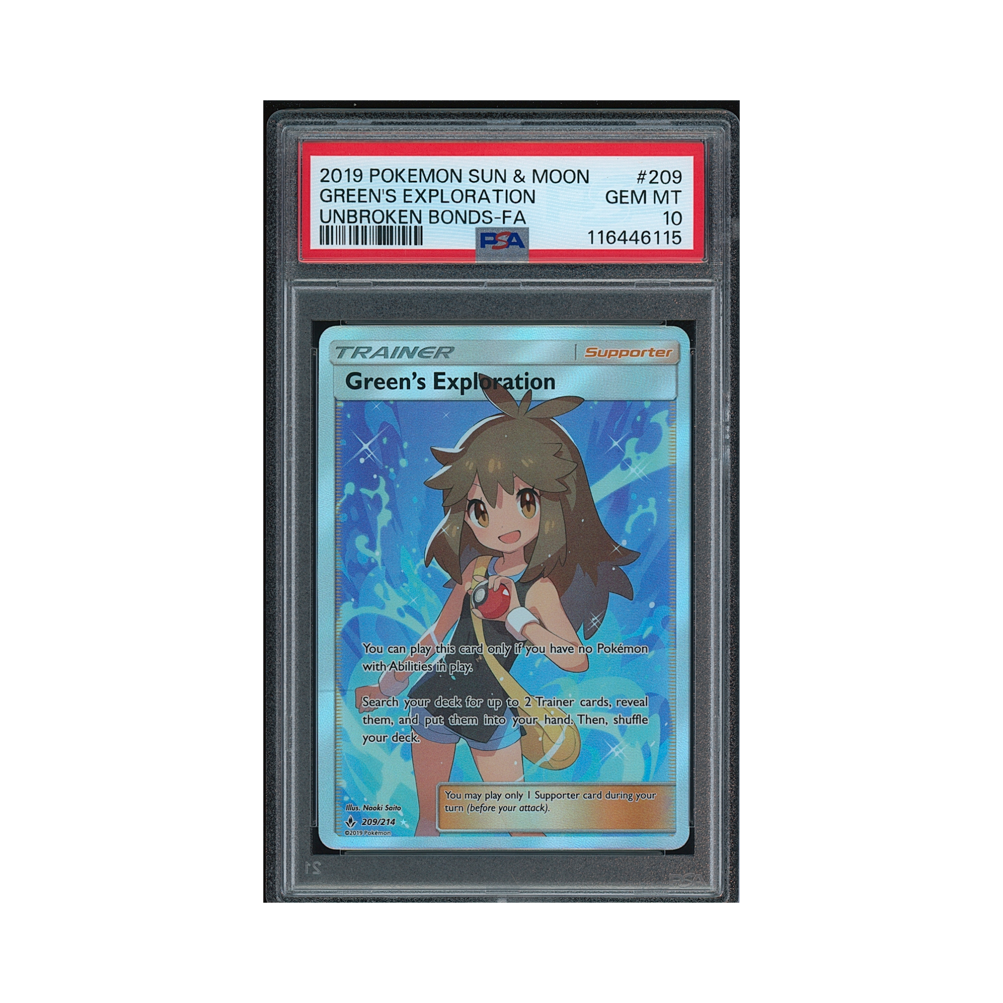2019 Pokemon Sun & Moon Unbroken Bonds Green's Exploration #209 PSA 10