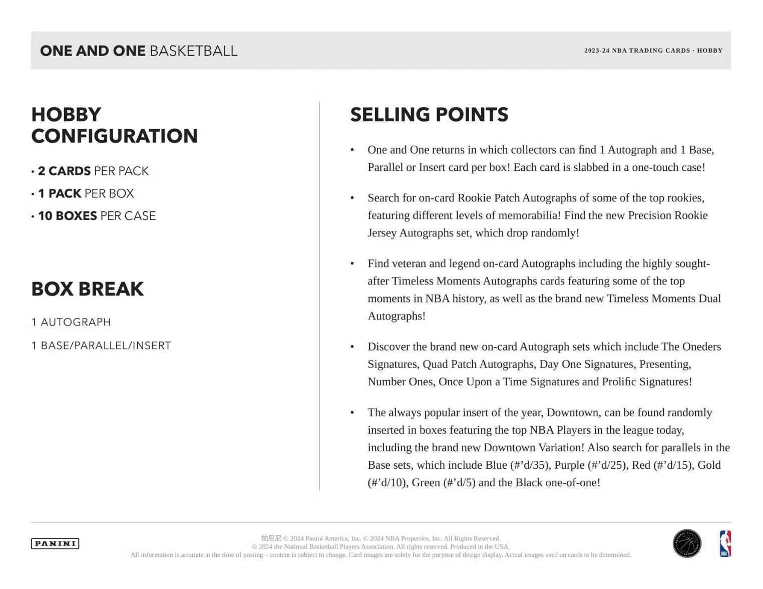 2023-24 Panini One And One Basketball Hobby Box