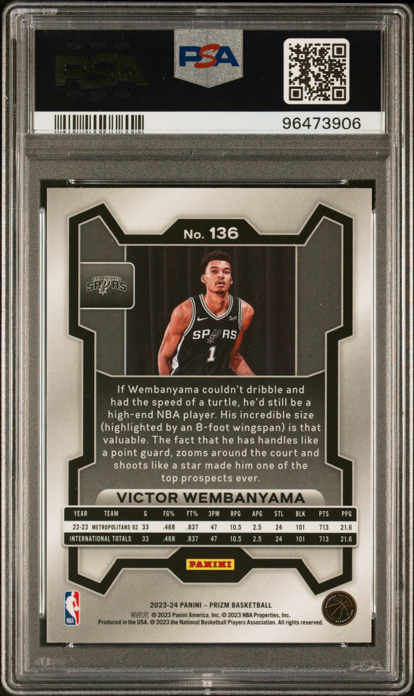 2023-24 Panini Prizm Basketball Victor Wembanyama #136 PSA 10