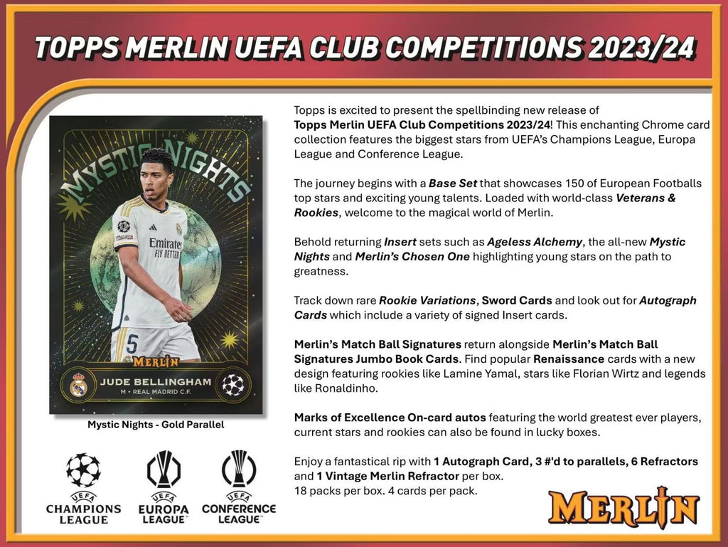 2023-24 Topps Chrome Merlin UEFA Club Competitions Soccer Hobby Box