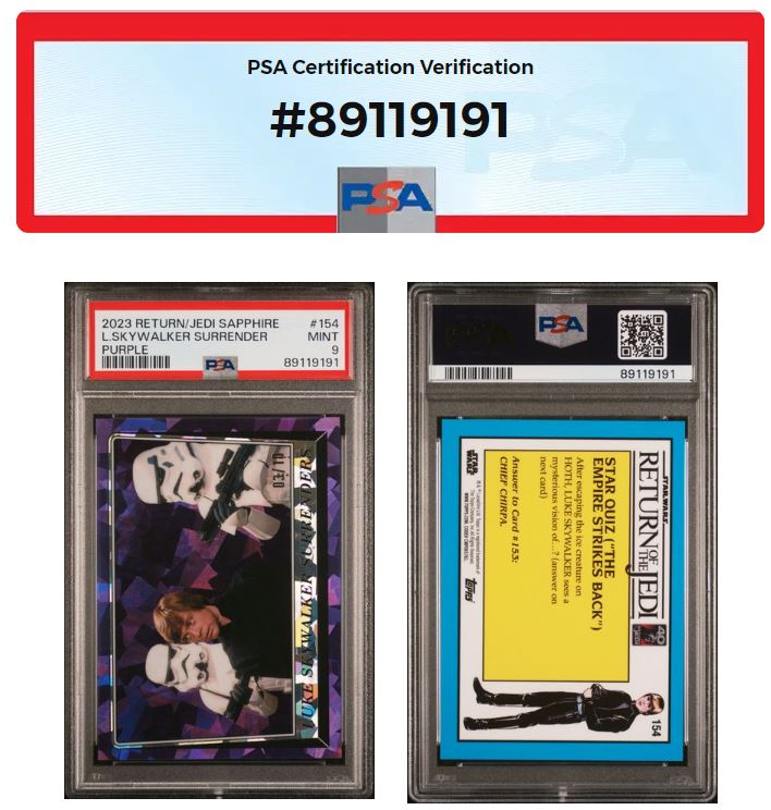 2023 Topps Chrome Sapphire Star Wars-Luke Skywalker #154 PSA 9