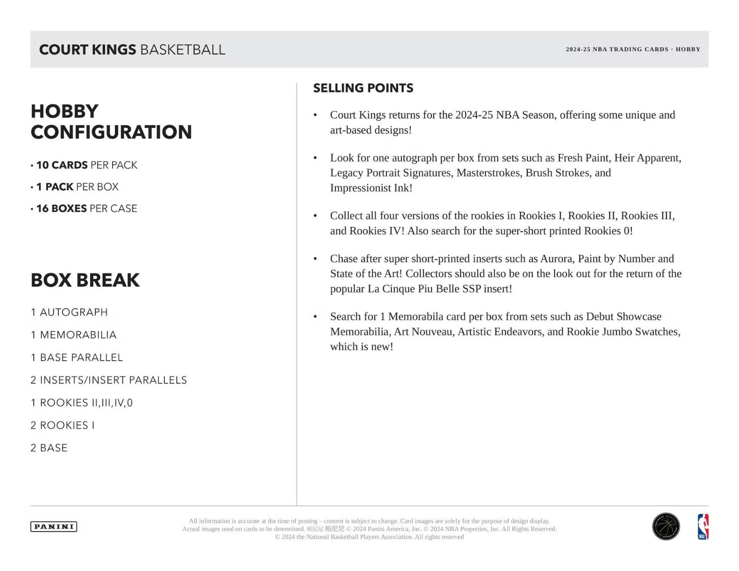 2024-25 Panini Court Kings Basketball Hobby Box