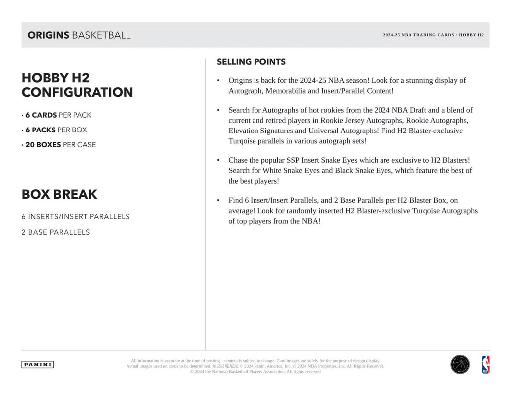 2024-25 Panini Origins Basketball H2 Box