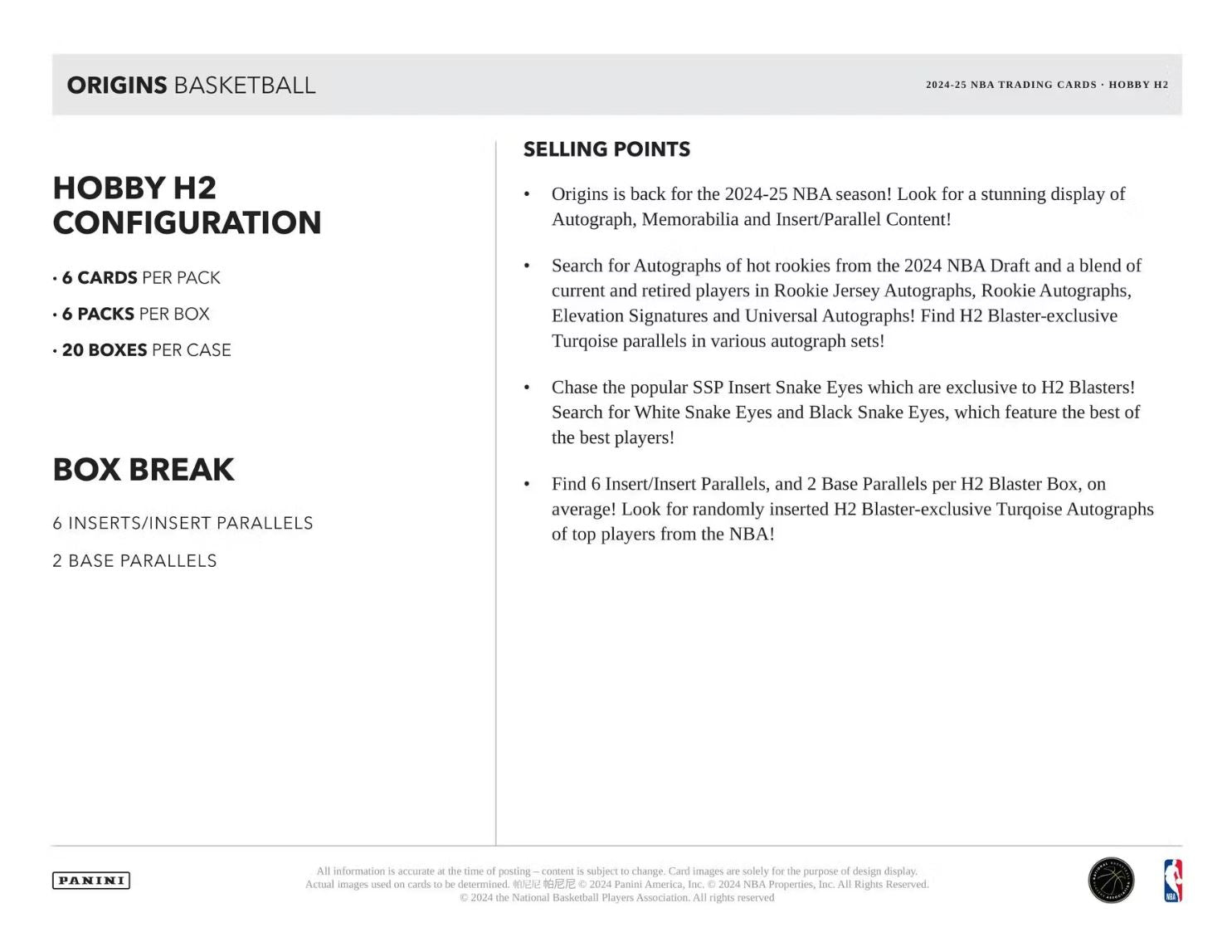 2024-25 Panini Origins Basketball H2 Box