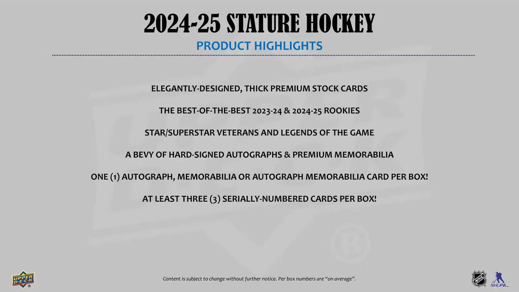 2024-25 Upper Deck Stature Hockey Hobby Case (Case of 16)