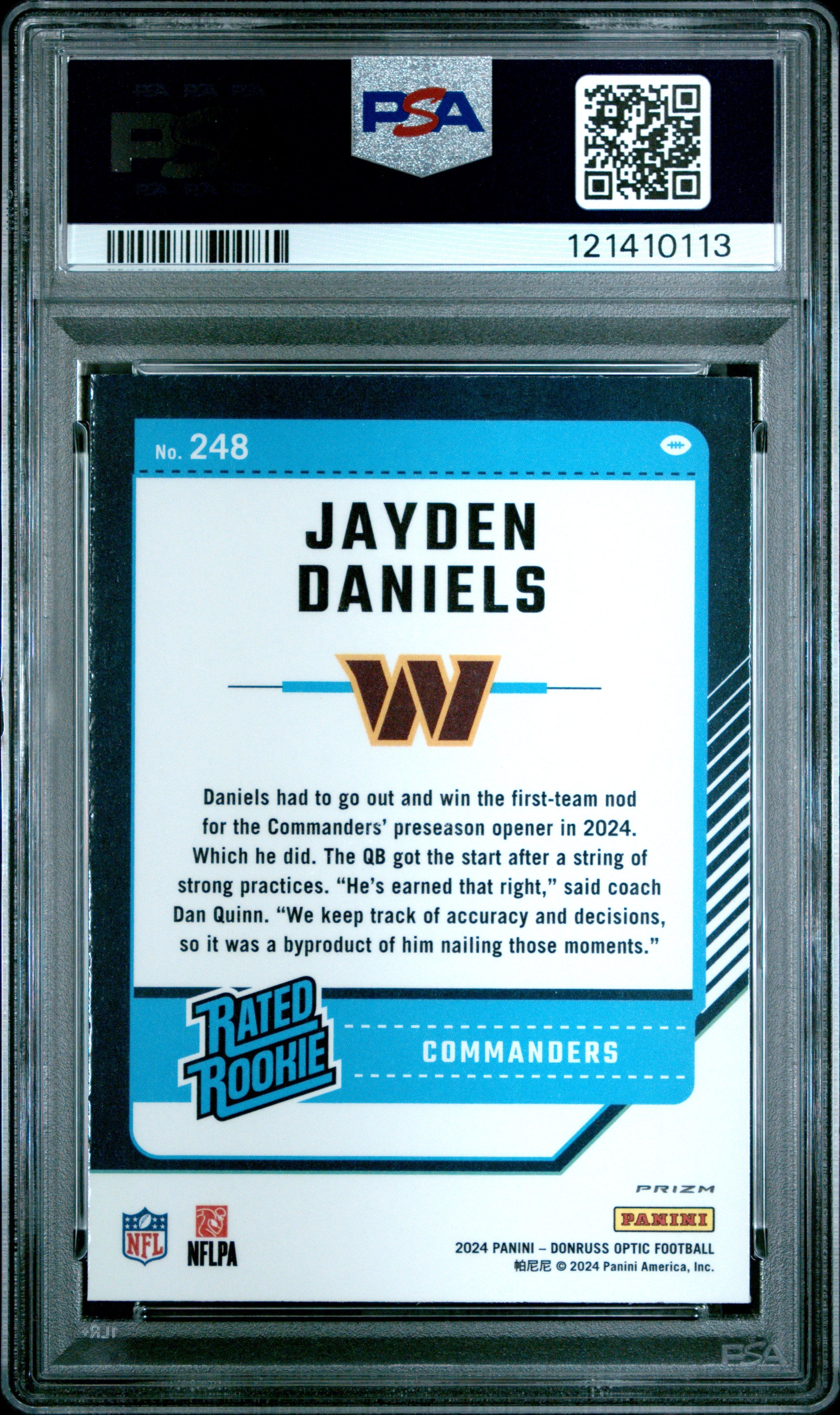2024 Panini Donruss Optic Jayden Daniels Green Velocity #248 PSA 10
