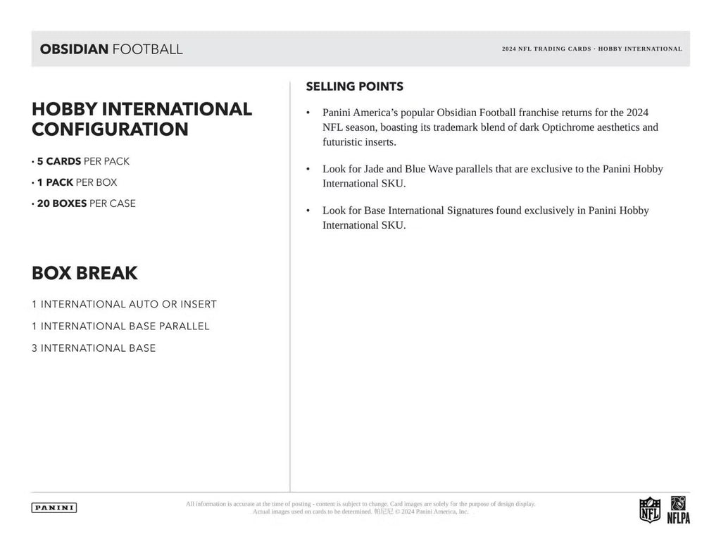 2024 Panini Obsidian Football International Hobby Box