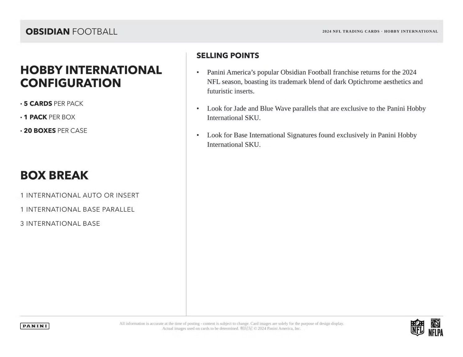 2024 Panini Obsidian Football International Hobby Box
