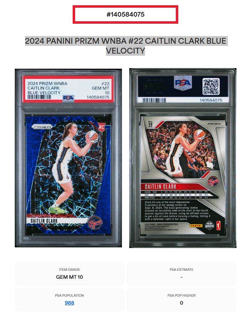 2024 Prizm WNBA Caitlin Clark #22 Blue Velocity PSA 10