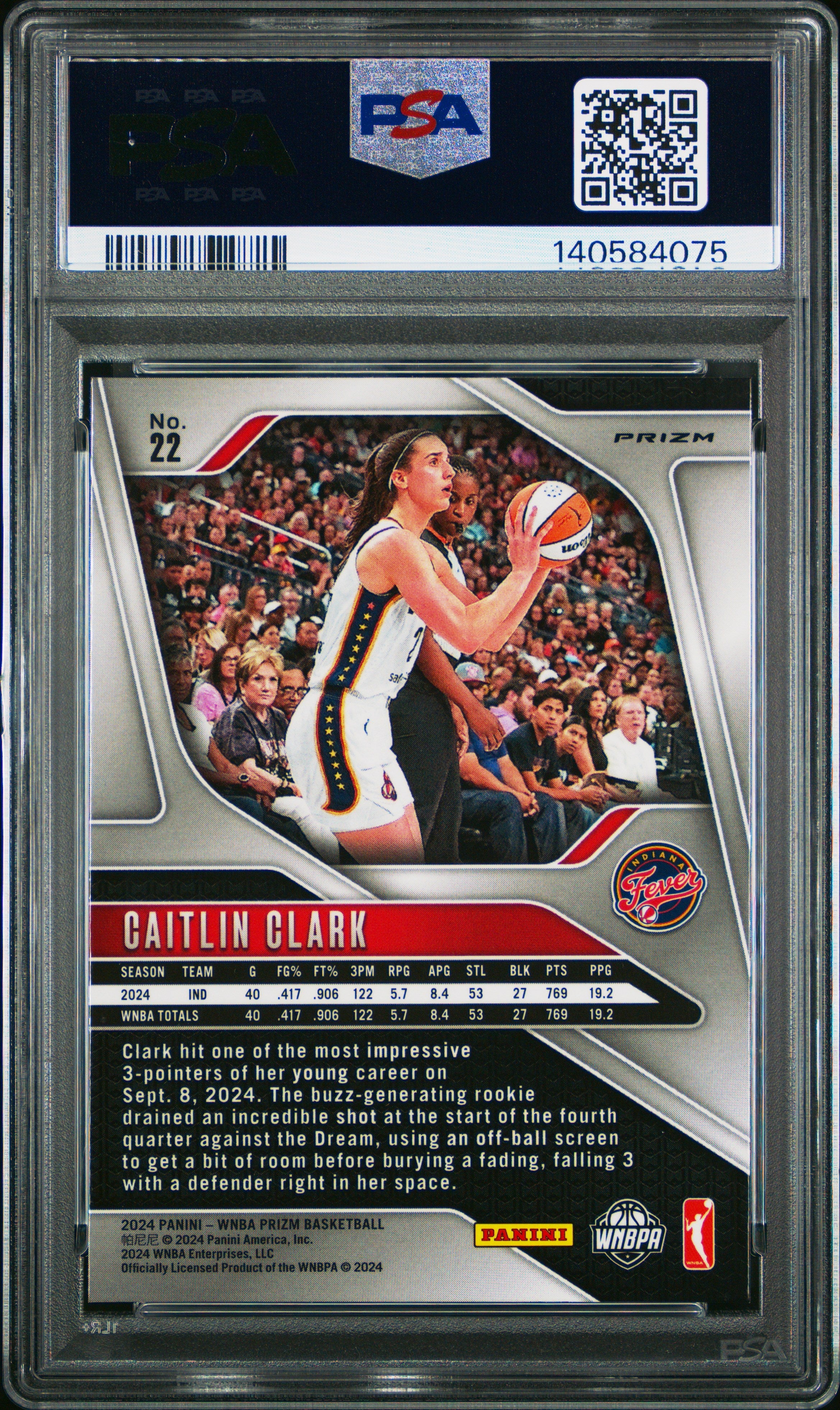 2024 Prizm WNBA Caitlin Clark #22 Blue Velocity PSA 10