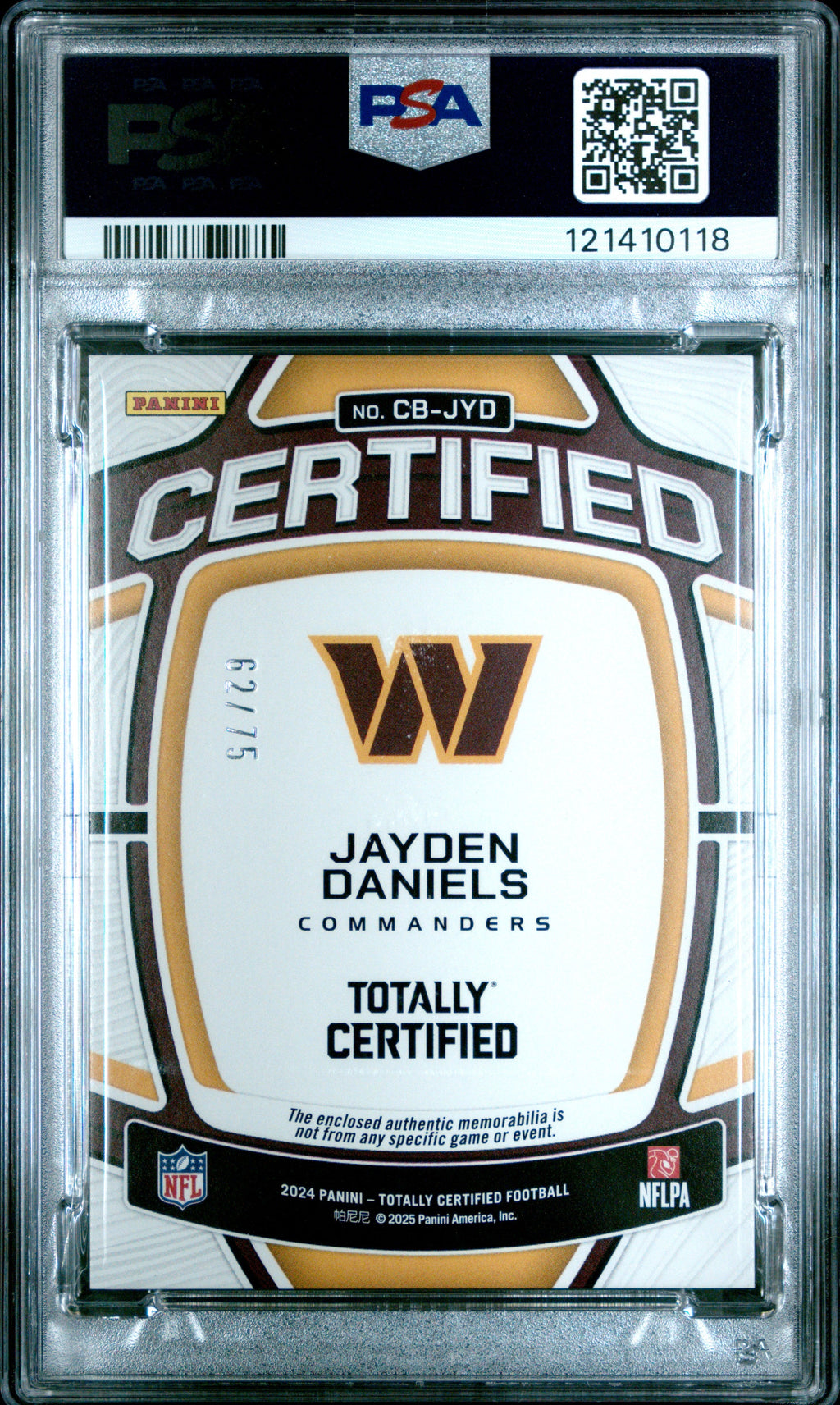 2024 Totally Certified Jayden Daniels #CBJYD Certified Baller Relic Mirror Blue PSA 9