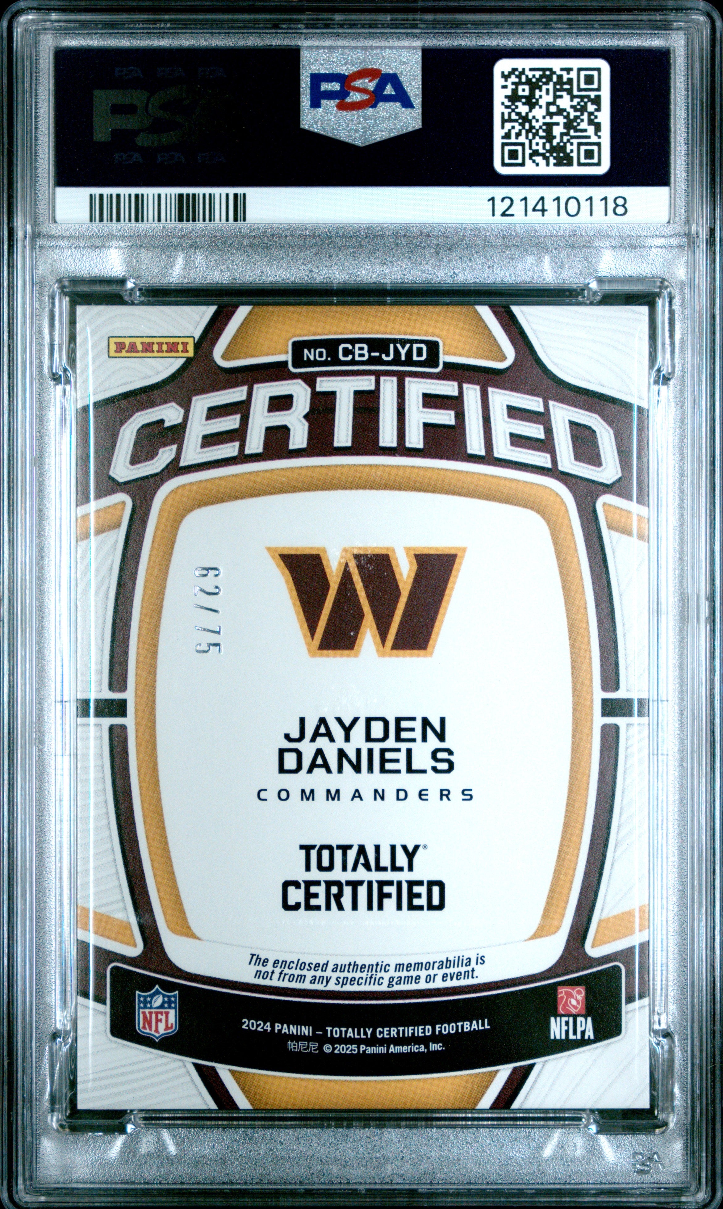 2024 Totally Certified Jayden Daniels #CBJYD Certified Baller Relic Mirror Blue PSA 9