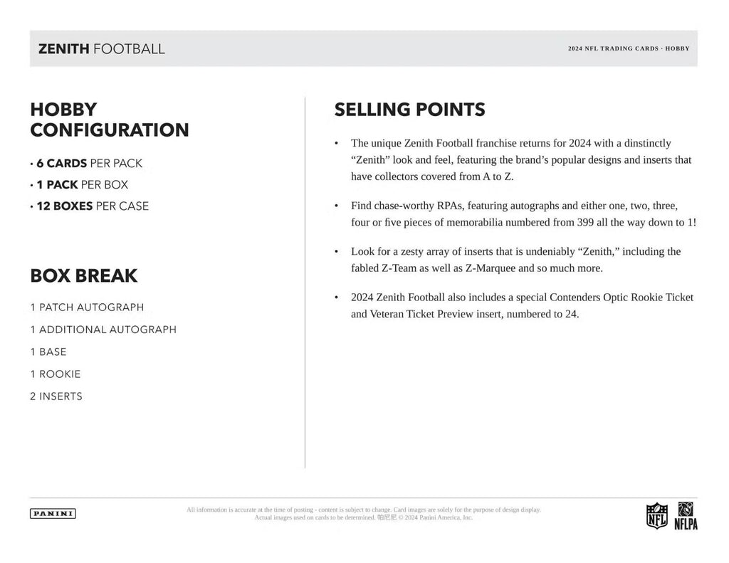 2024 Panini Zenith Football Hobby Box