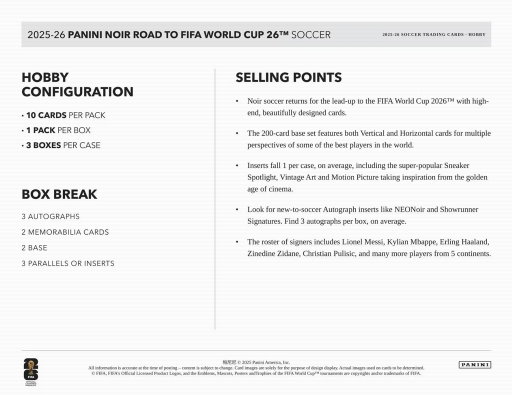 2025-26 Panini Noir Road To FIFA World Cup Soccer Hobby Box
