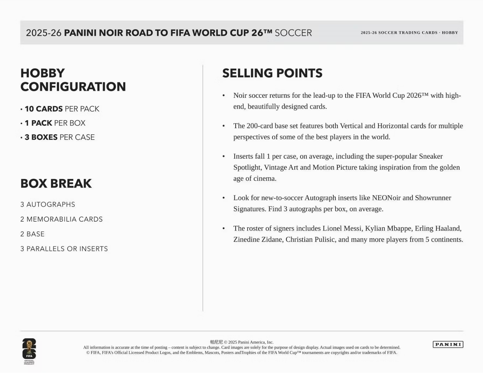 2025-26 Panini Noir Road To FIFA World Cup Soccer Hobby Box