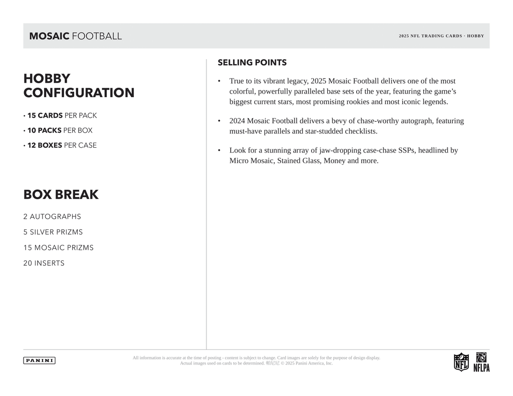 Panini - 2025 Mosaic American Football (NFL) - Hobby Box