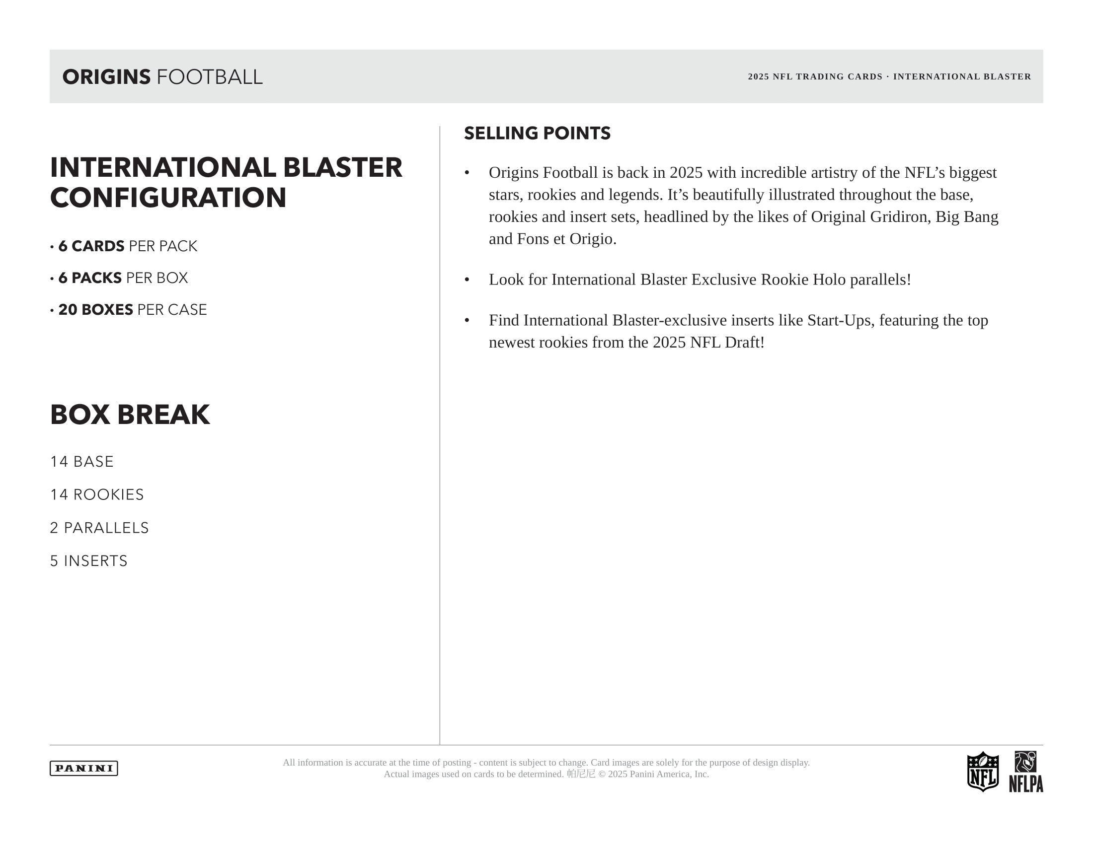 Panini - 2025 Origins American Football (NFL) - International Blaster Box