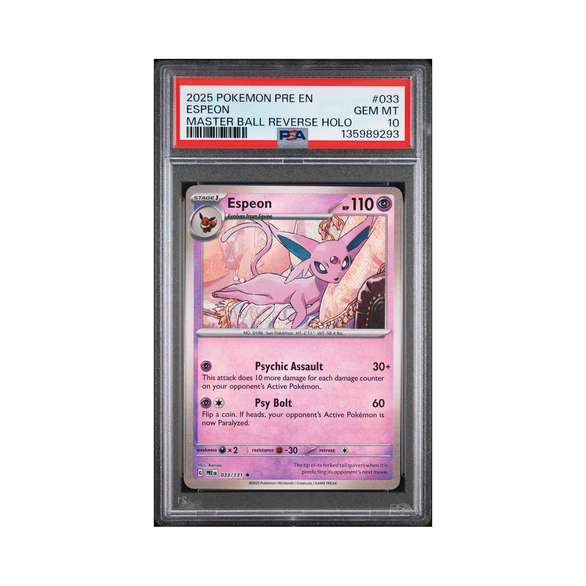 2025 Pokemon Prismatic Evolutions Espeon (Reverse Masterball) #33 PSA 10
