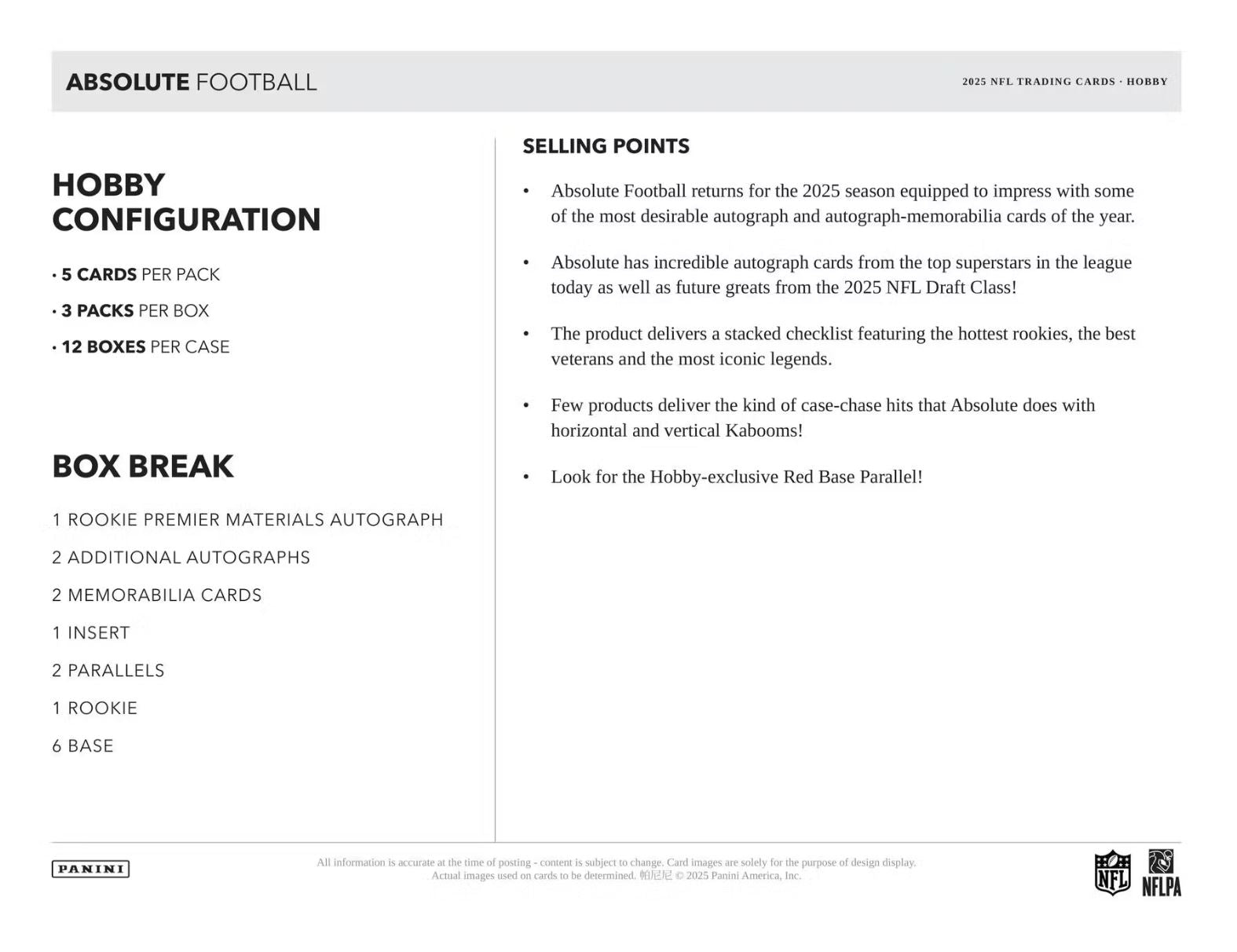 2025 Panini Absolute Football Hobby Box