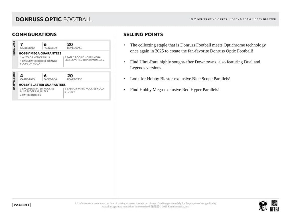 2025 Panini Donruss Optic Football Hobby Blaster Box (Blue Scope Parallels)