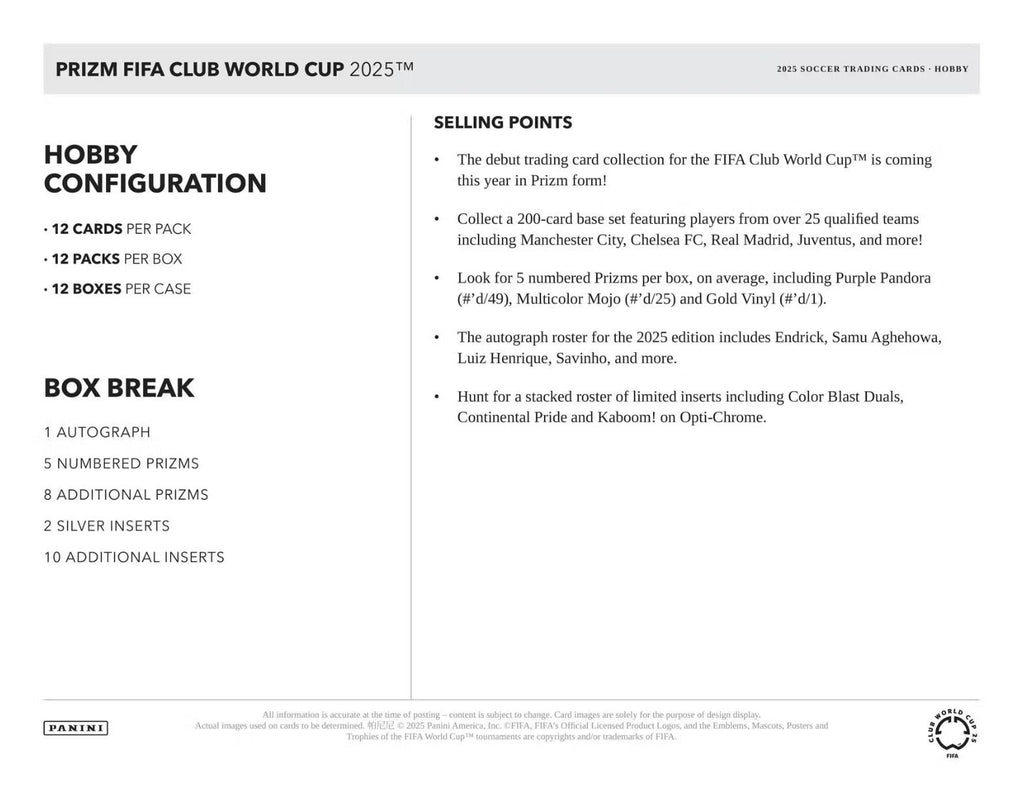 2025 Panini Prizm FIFA Club World Cup Soccer Hobby Box