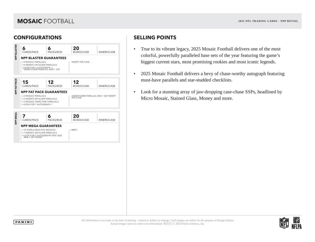2025 Panini Mosaic Football Value Pack Box (12 Packs)