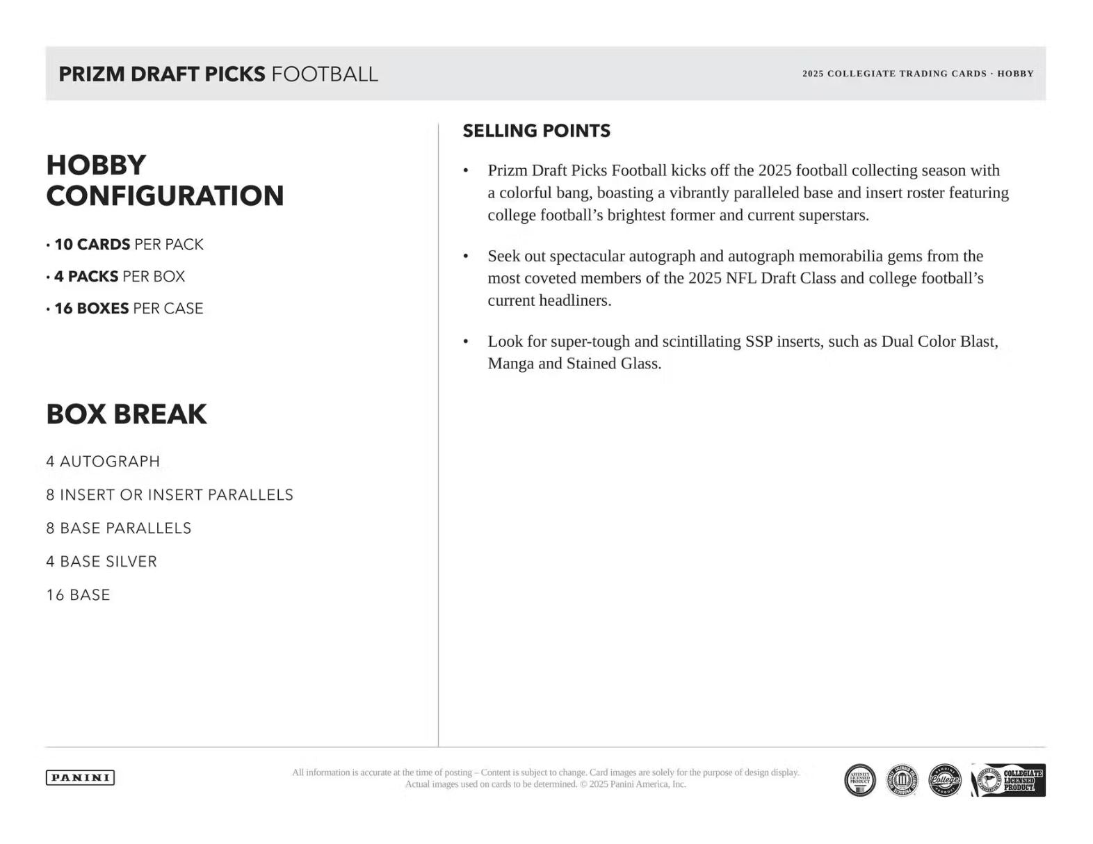 2025 Panini Prizm Draft Picks Football Hobby Box