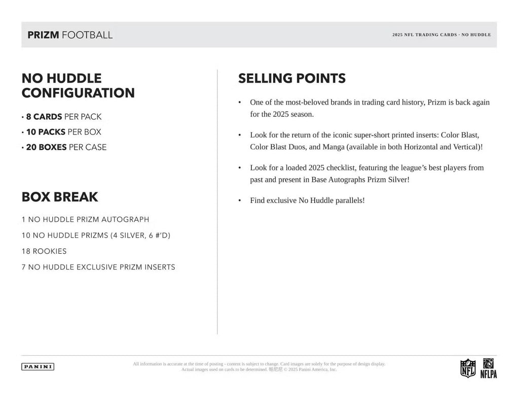 2025 Panini Prizm Football No Huddle Hobby Box