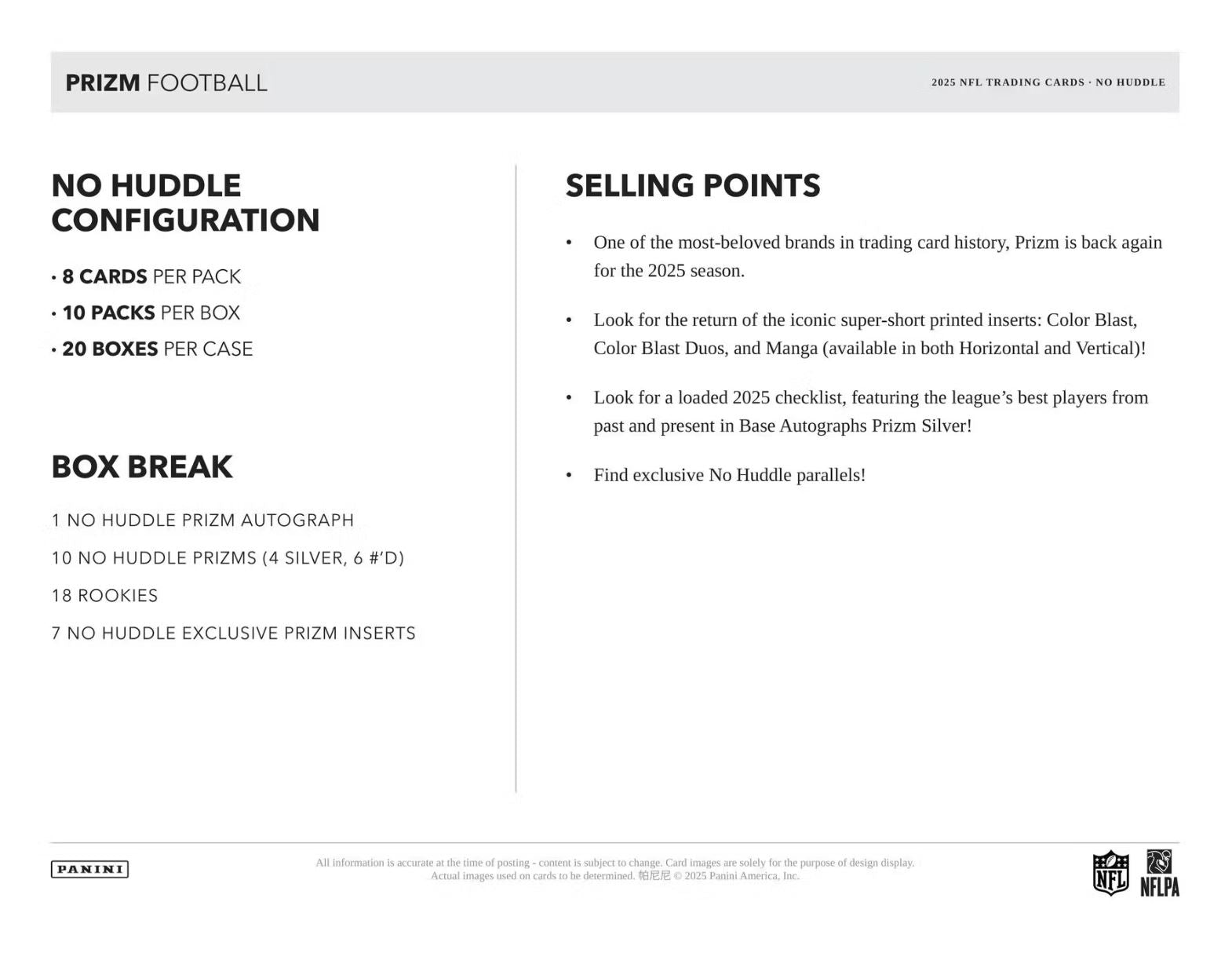 2025 Panini Prizm Football No Huddle Hobby Box