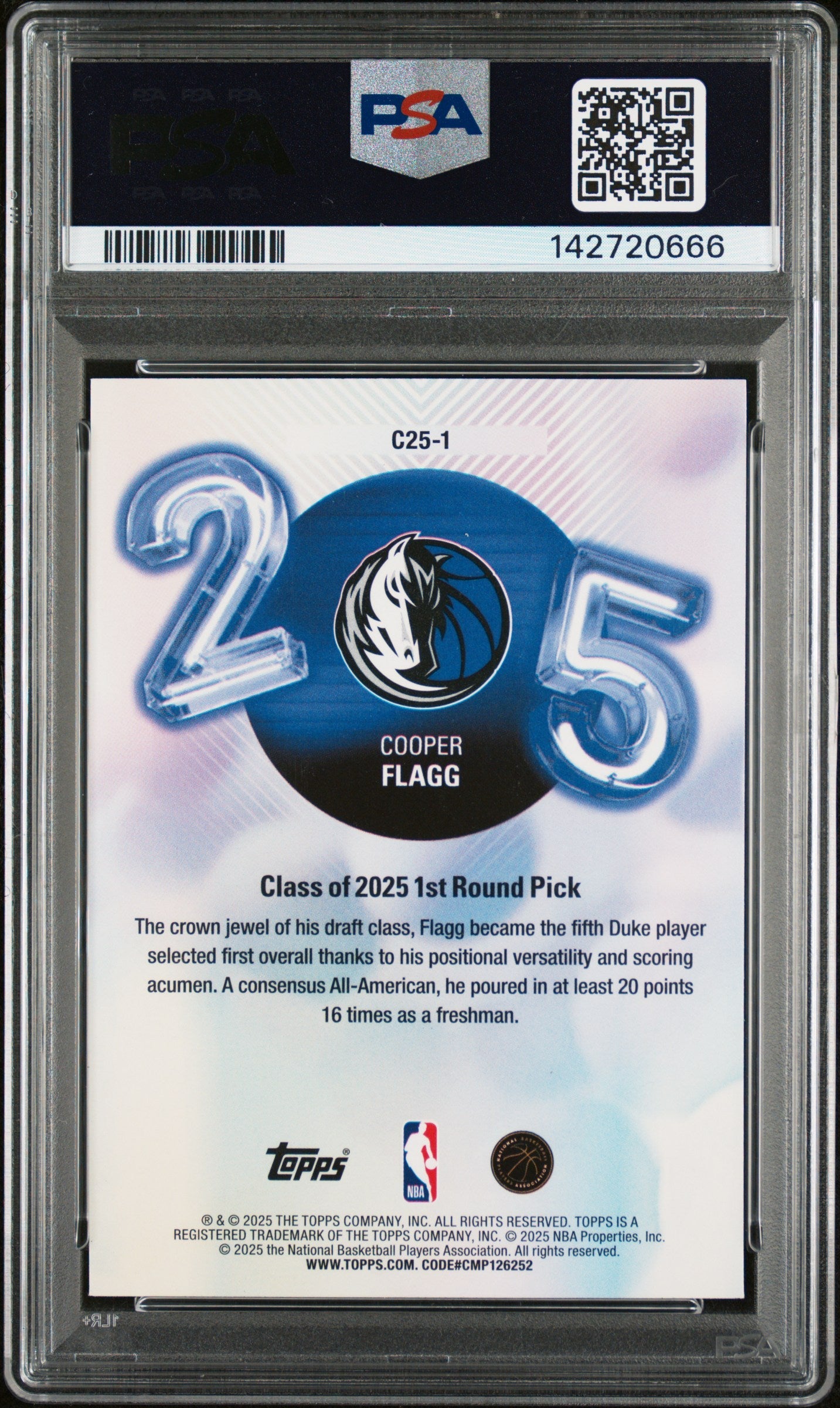 2025 Topps Basketball Cooper Flagg Class Of '25 PSA 10