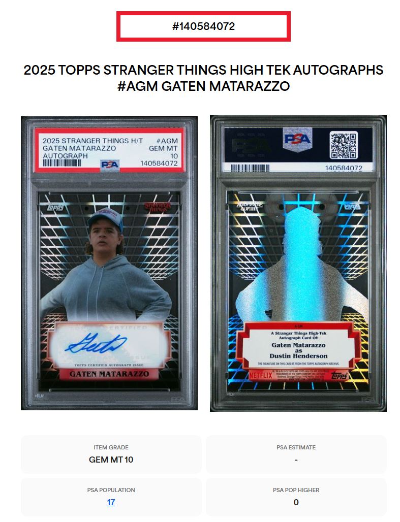 2025 Topps Stranger Things High Tek Autographs #AGM Gaten Matarazzo PSA 10