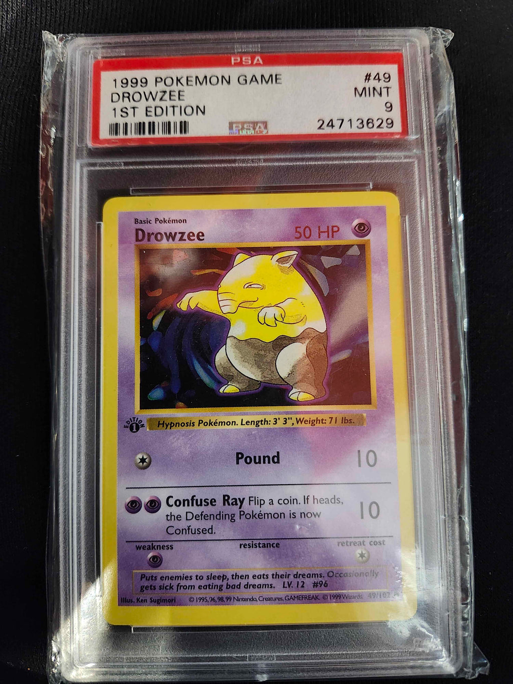 DROWZEE 1ST EDITION SHADOWLESS PSA 9