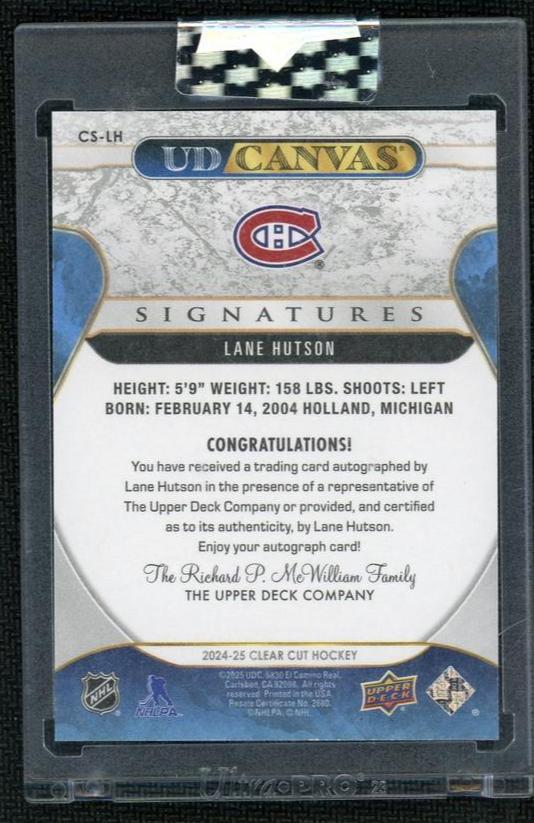 2024 Upper Deck UD Canvas CS-LH Lane Hutson Signatures /49 Montreal Canadiens Auto