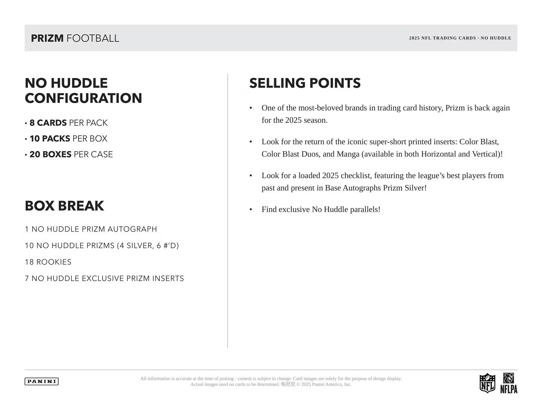 2025 Panini Prizm Football No Huddle Box - NFL Trading Card Box