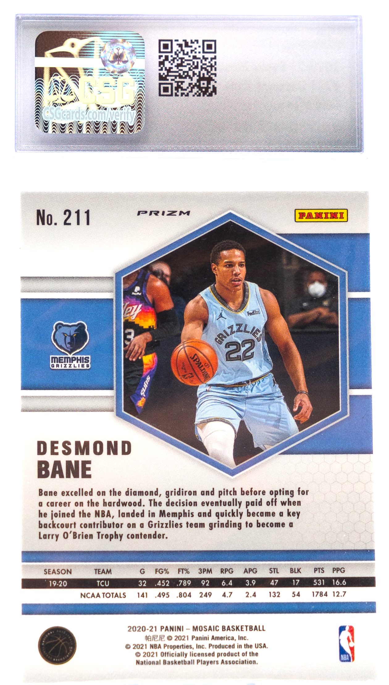 2020-21 Panini Mosaic - Desmond Bane 211 - Gold Wave - CSG 10