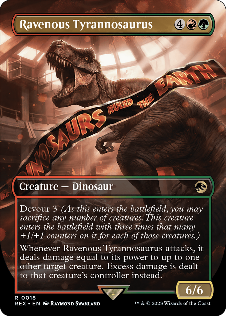 FOIL Ravenous Tyrannosaurus (Borderless) (REX-018) - Jurassic World Collection - Magic The Gathering