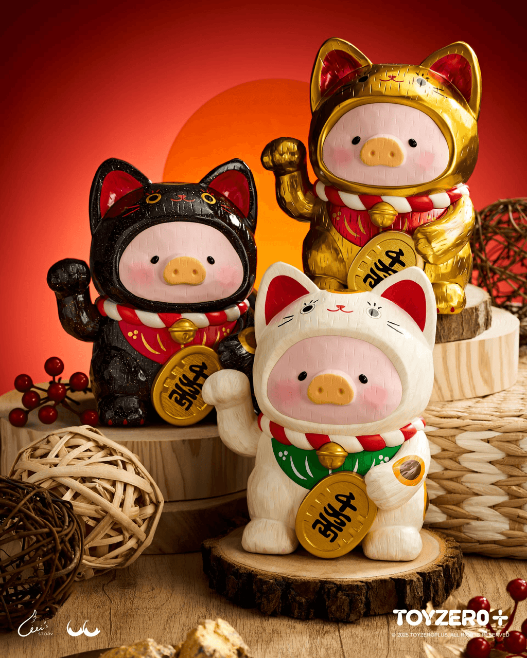 LuLu the Piggy - 18cm Wood-Carving Maneki Lu (Black Cat)