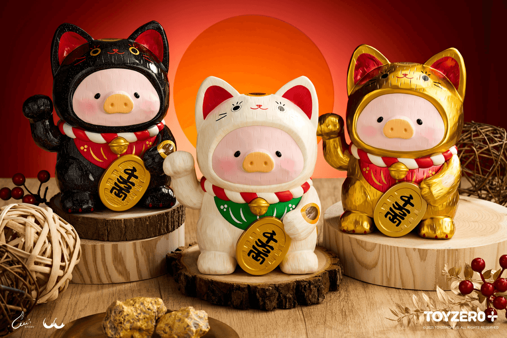 LuLu the Piggy - 18cm Wood-Carving Maneki Lu (Black Cat)
