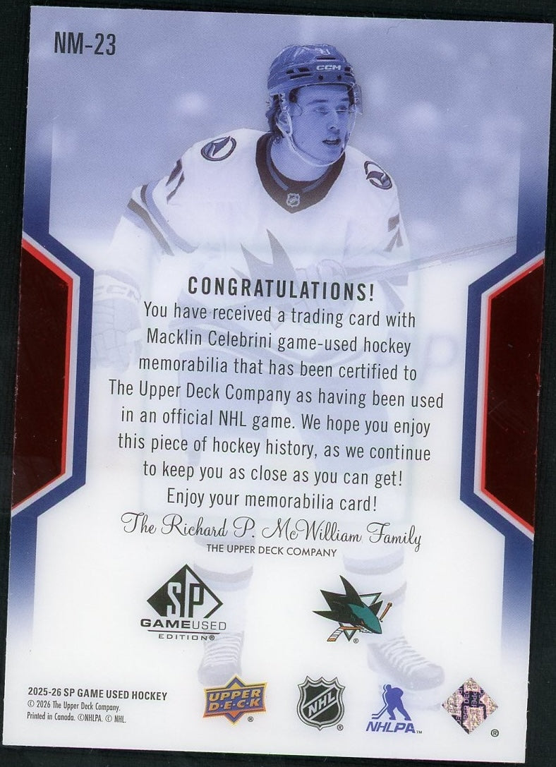 2025-26 SP Game Used NHL Masters Game Used Patch Macklin Celebrini /199