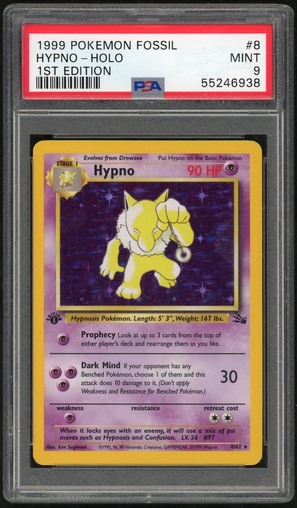 1999 Pokemon Fossil 1st Edition Holo Hypno #8 PSA 9