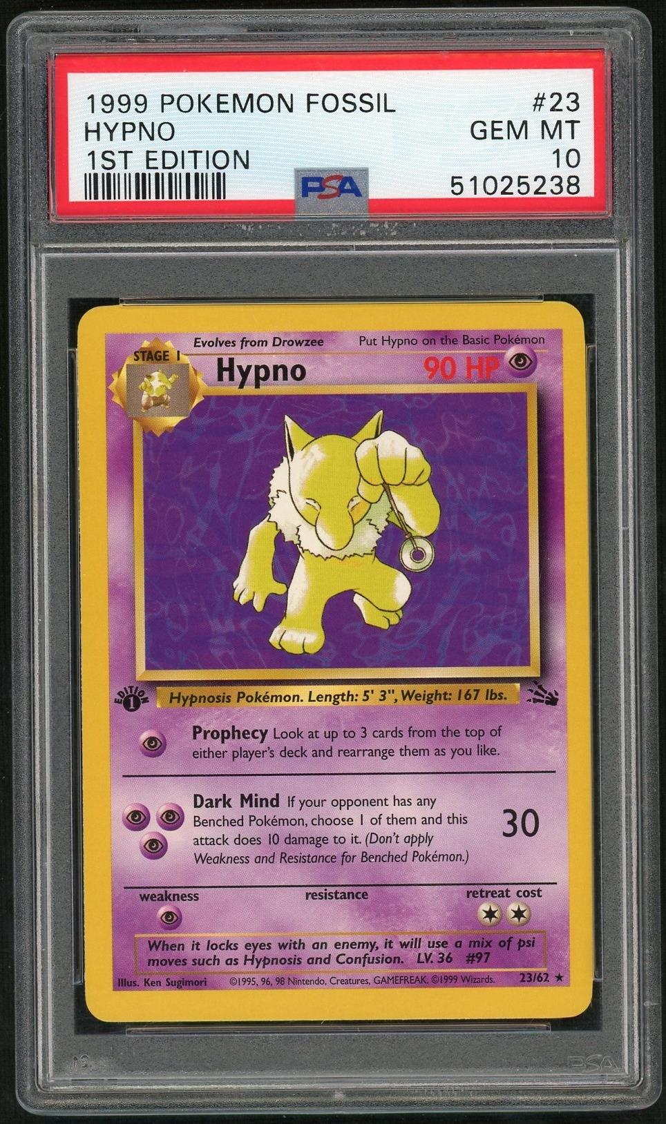 1999 Pokemon Fossil 1st Edition Hypno #23 PSA 10