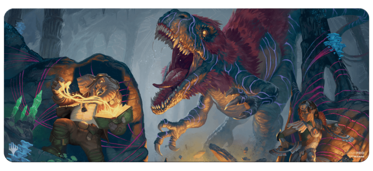 The Lost Caverns of Ixalan Dinosaur and Quintorius Kand 6ft Table Playmat for Magic: The Gathering
